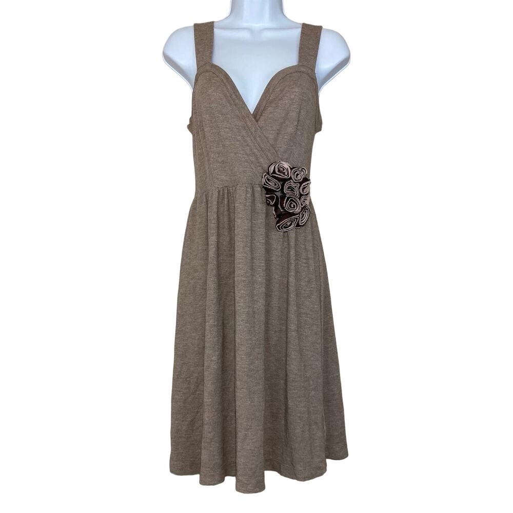 Anthropologie Deletta Surplice Sleeveless Dress Corsage Flower Appliqué Size XS